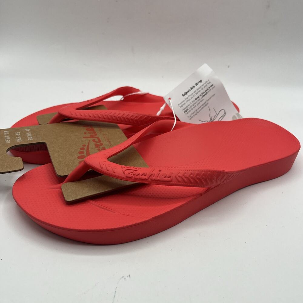 Archies Arch Support Thong Flip Flops Sandals Coral Pink Red Sz US M 7 W 8 NWT - Picture 2 of 6